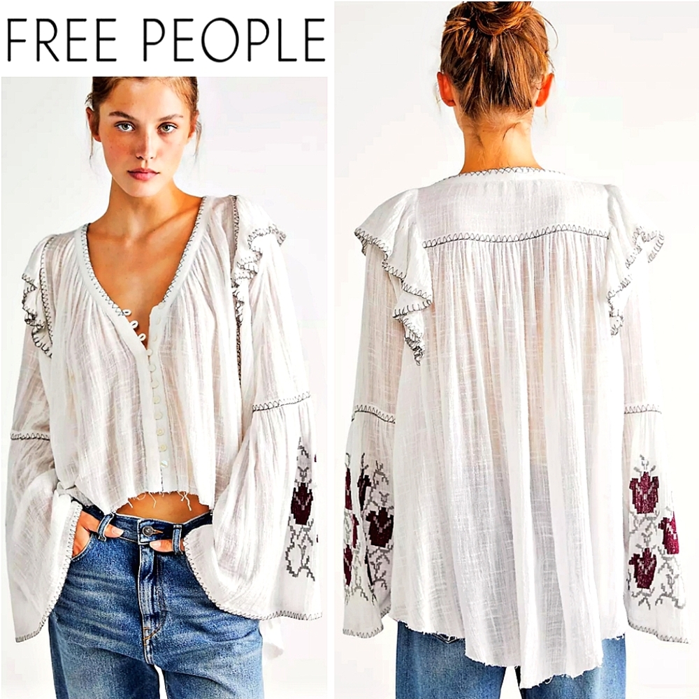RARE*FREE PEOPLE FP ONE Rosewood Ethereal Bohemian Blouse $198 2022'/TOP RATED